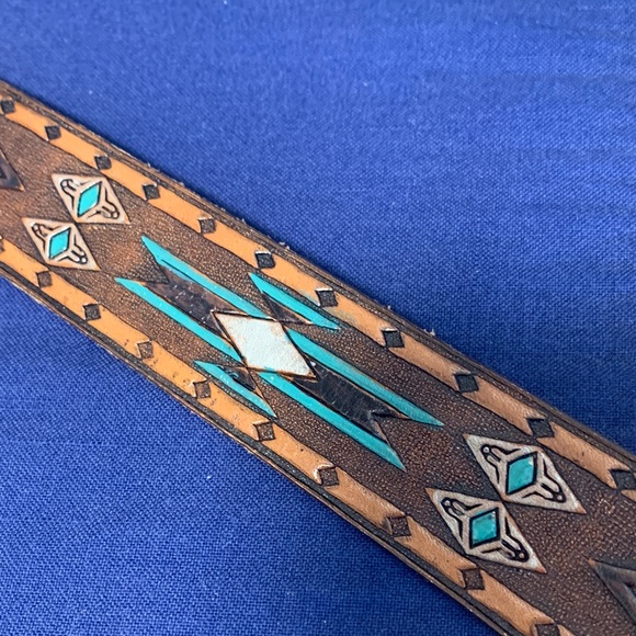 Butterfly Turquoise Coral Mother of Pearl Belt Buckle with Belt - Picture 9 of 12